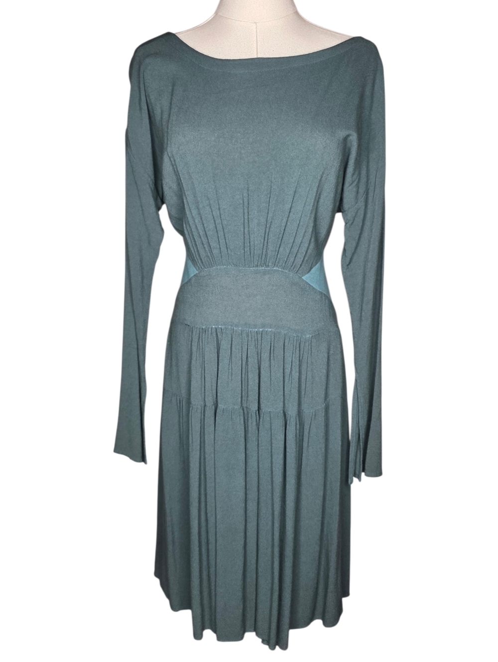 AMADI Anthropologie Green Knit Midi Dress XS Open Back Long Sleeve